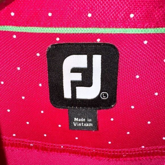 Footjoy Hot Pink Polka Dot Performance Golf Polo Shirt Sz L - Picture 2 of 8